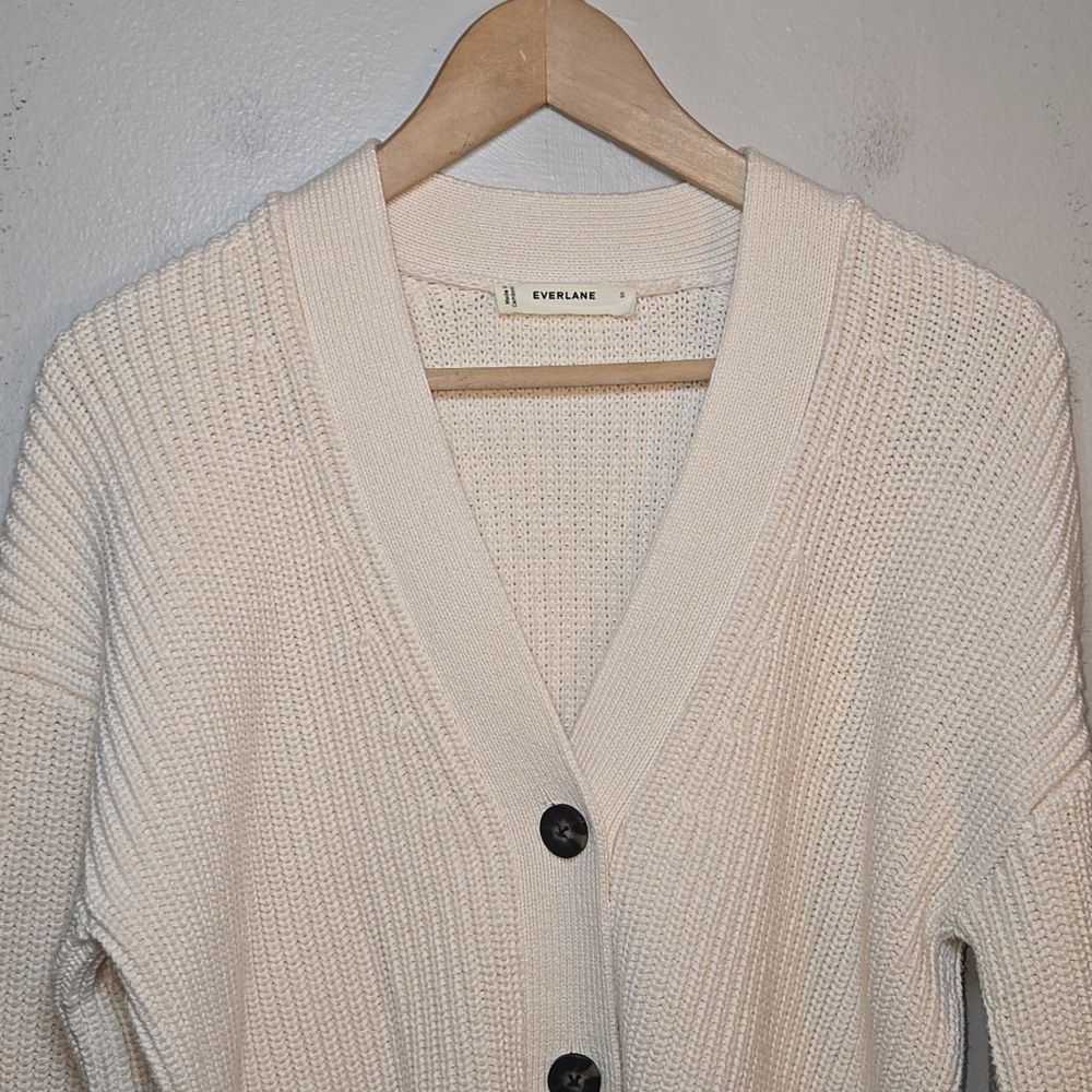 Everlane The Boxy Cardigan Everyday Cable Chunky Knit Organic Cotton In Canvas - Picture 6 of 16
